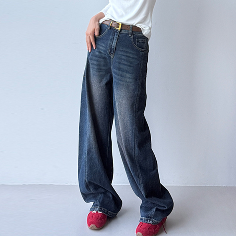 Italian HM Washed Wide-Leg Jeans 26 Autumn/Winter High-Waisted Slimming Loose Versatile Casual Straight-Leg Trousers