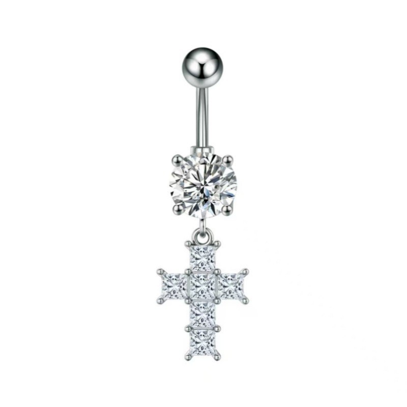 Cross-Border E-Commerce New Heart-Shaped Navel Nail Cross Pink Navel Ring Water Drop Pendant Belly Ring Body Piercing detail image 7
