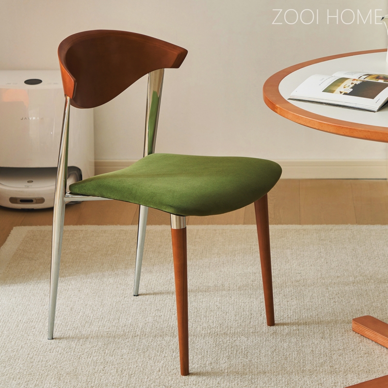 Vintage Bauhaus Retro Chair with Stainless Steel Dining Chair, Solid Wood Home Dining Table Chair with Backrest