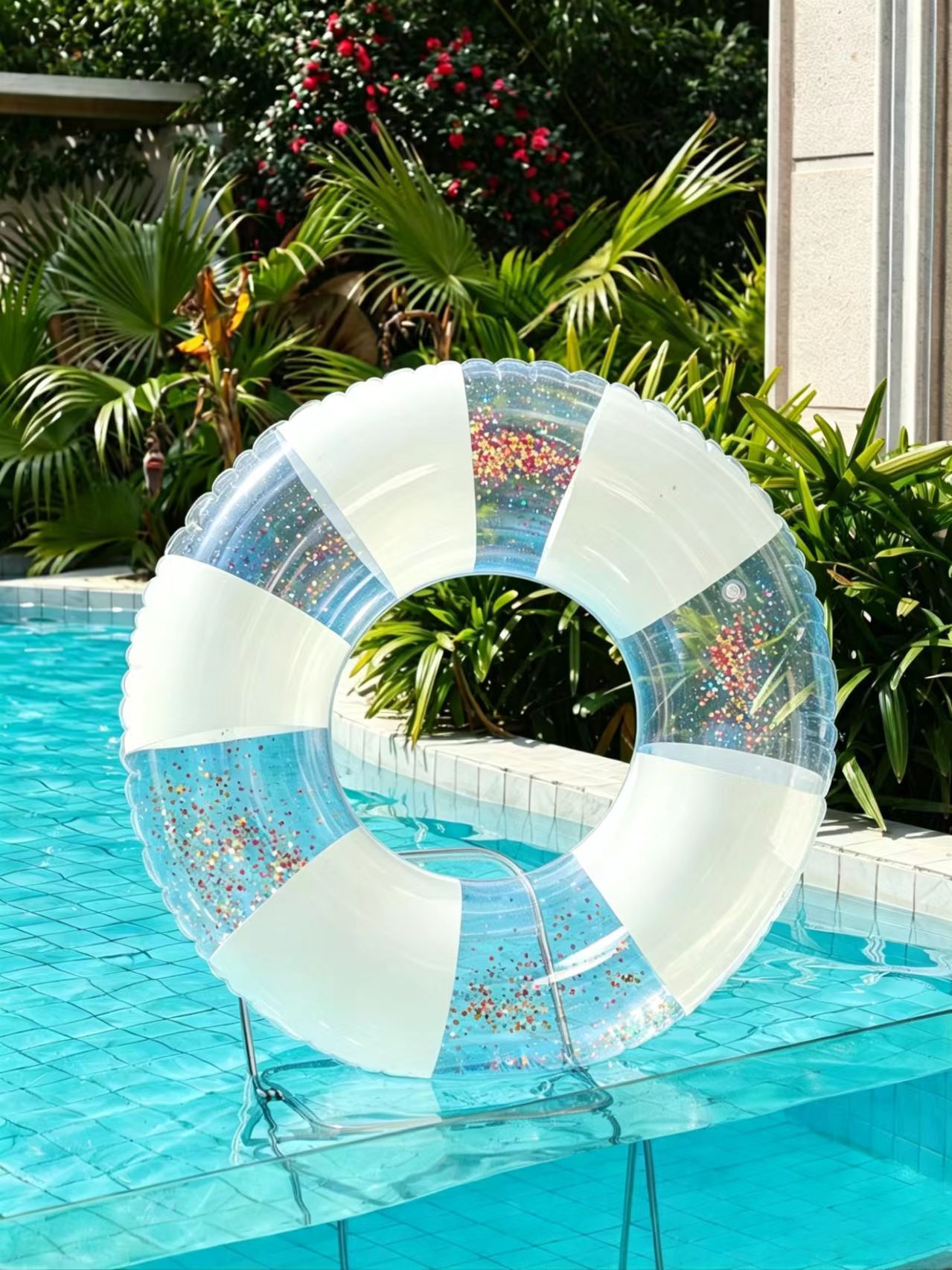 Anillo de natación para adultos con bolsas de aire dobles gruesas, anillo de salvavidas anti-rollback transparente, anillo de flotación inflable sobre agua