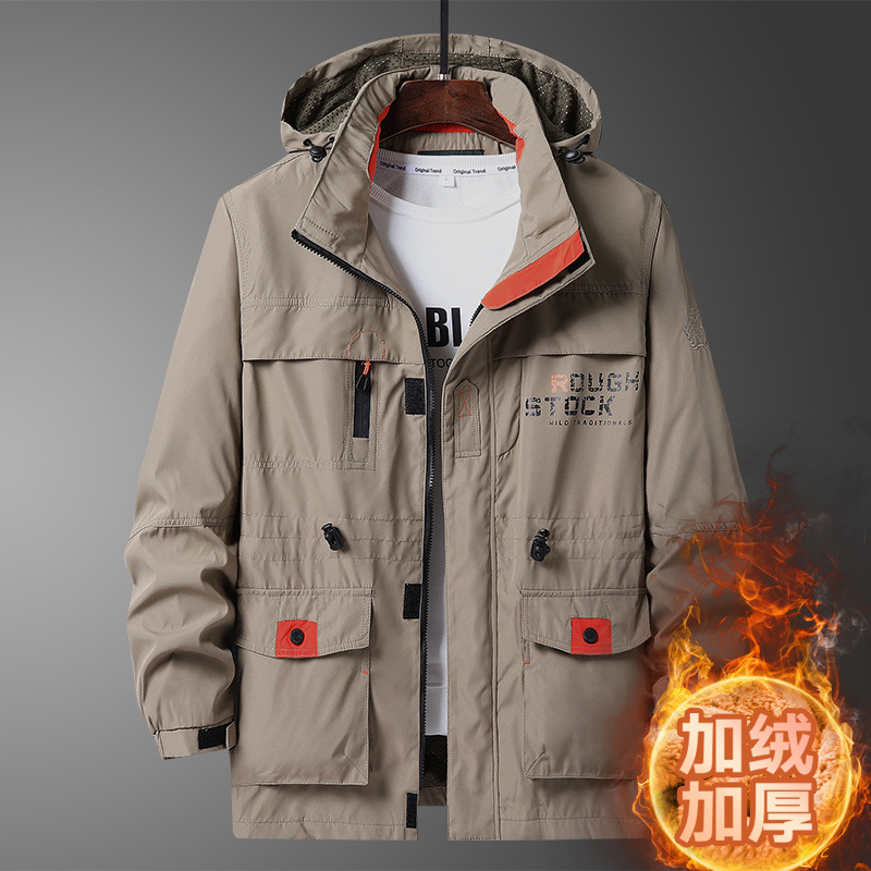 2025 chaqueta de asalto al aire libre para hombres ocio medio largo chaqueta de trabajo con camisa gruesa chaqueta de bolsillo militar