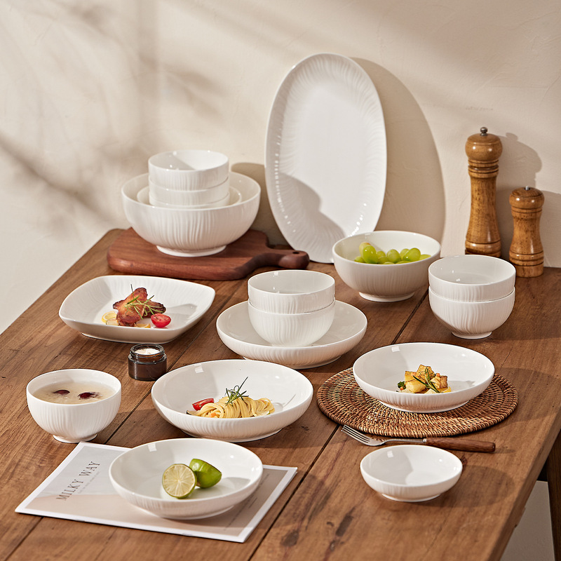 Underglaze Pure White Ceramic Tableware Set, High-Value Bowls and Plates for Home Use, Housewarming Gift Underglaze Pure White Ceramic Tableware Set, High-Value Bowls and Plates for Home Use, Housewarming Gift