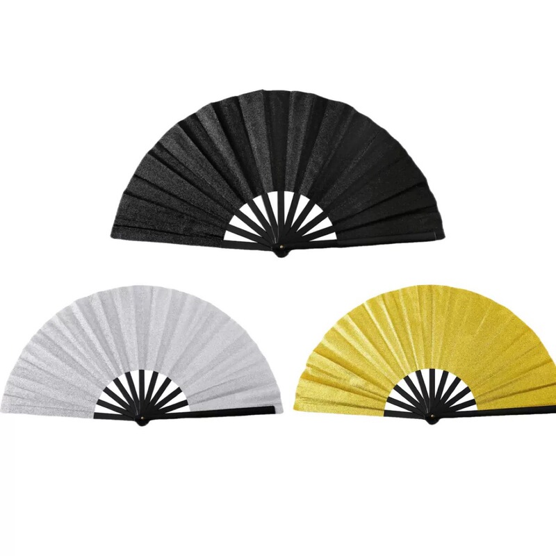 Fan Plastic Glitter Powder Solid Color Kung Fu Fan Martial Arts Fan Dance Fan Folding Classical Performance Fan Amazon Explosions