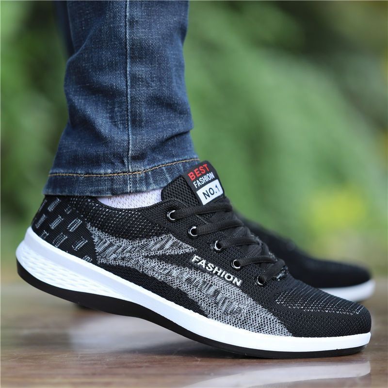 Flyknit Mesh Men's Shoes New 2025 Breathable Sports Casual Shoes Men's Korean Version Trendy Versatile Men's Running Shoes