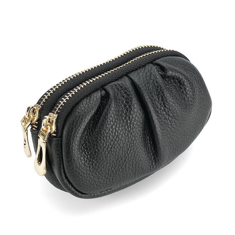 Pequeño bolso de cambio de mujer simple PU multifuncional temperamento práctico plegado tipo doble cremallera bolsa de monedas de mujer