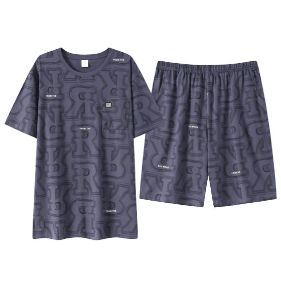 Pajamas Men's Summer Pure Cotton Short-sleeved Shorts Thin Printed Casual Loose Home Clothes Suit Men's Summer Outwear