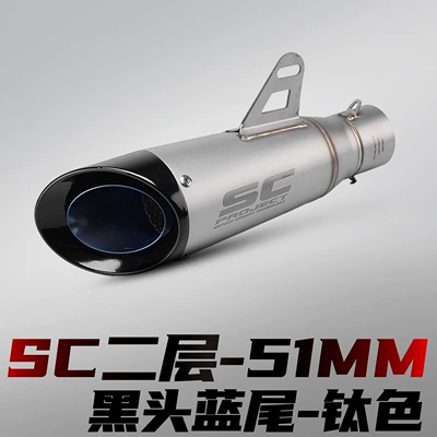 pipe for racing and street | Motorcycle exhaust pipe - sc-layer-2-black-head-blue-tail-titanium-color-51mm
