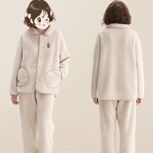 冬季新款加绒加厚保暖女睡衣小香风翻领设计开衫可外穿舒适柔软