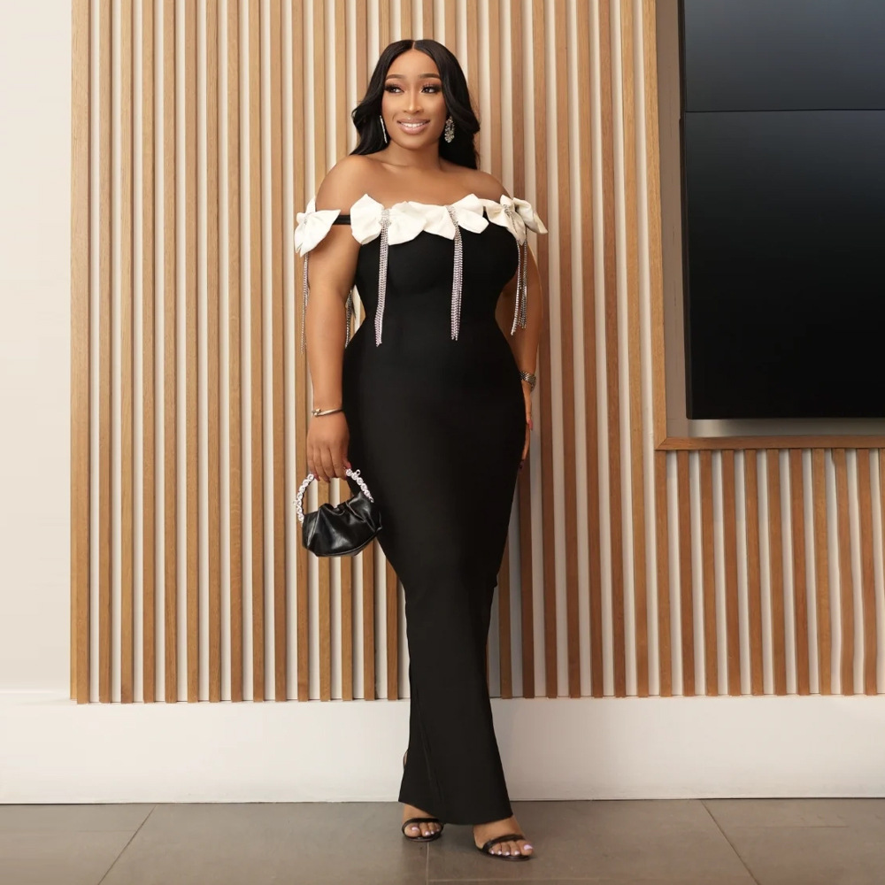 CY901507 European and American Foreign Trade Amazon Independent Station Explosions dress White Big Bow Diamond Chain Dress