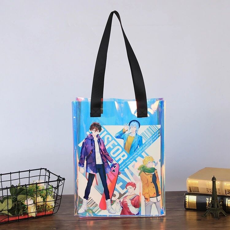漫画周边幻彩礼品包装袋 PVC卡通果冻单肩包透明塑料手提镭射袋