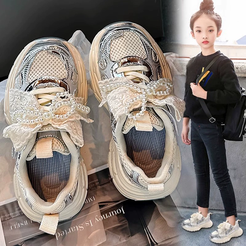 Детская обувь для девочек 2025 новый весенний детский модный бант кроссовки для девочек мягкая подошва принцесса папочка обувь
