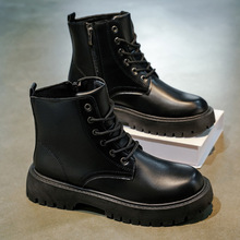 2025秋季百搭新款男鞋防水高帮皮靴黑色休闲皮鞋运动马丁潮鞋