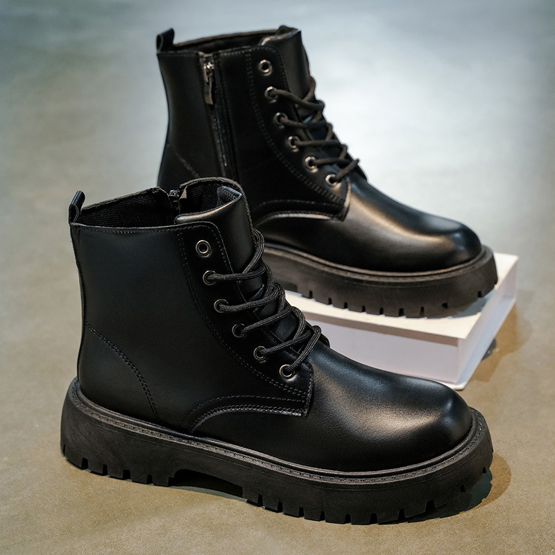 2025 Autumn Versatile New Men's Shoes Waterproof High-Top Leather Boots Black Casual Leather Shoes Sports Martin Trendy Shoes