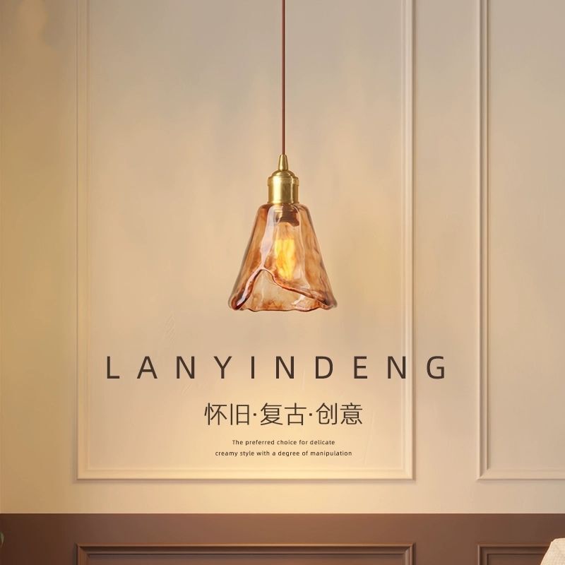 Second-Hand Amber Glass Bedside Pendant Light, Light Luxury Bedroom Foyer Ambient Light