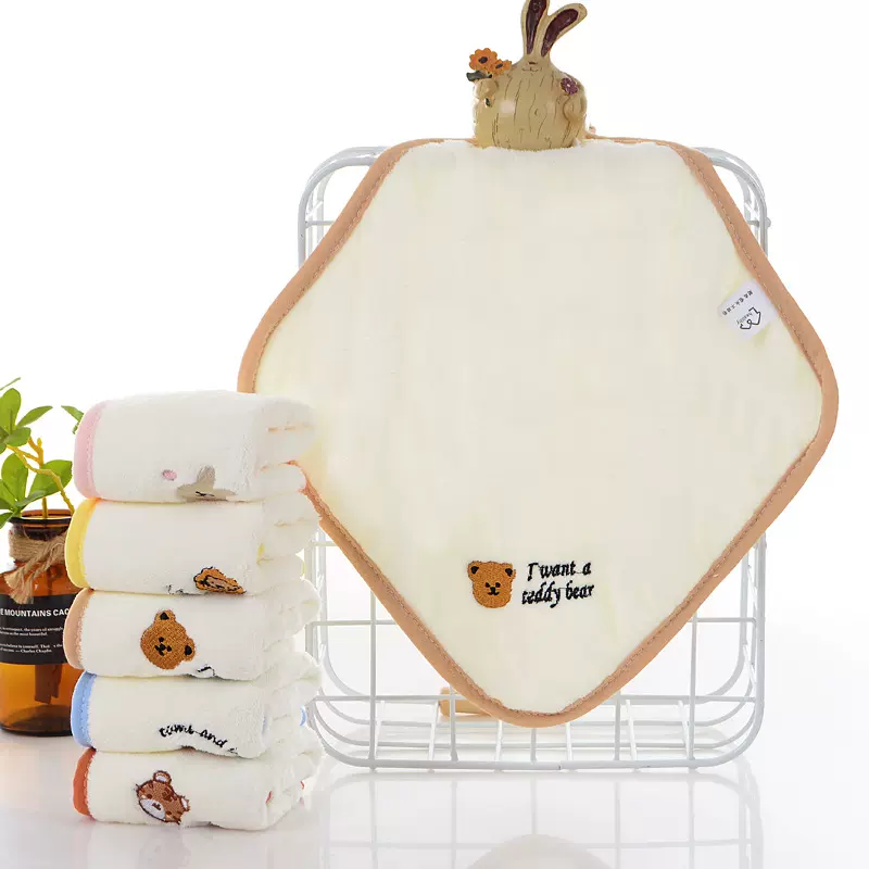 卡通小熊细纤维方巾厂家批发宝宝口水巾家居日用品吸水柔软擦手巾