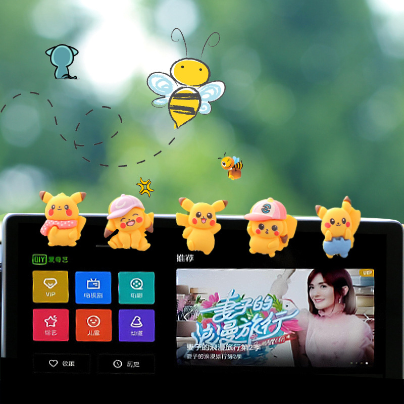 Nuevos adornos de coche de resina Pikachu, adornos de pantalla de navegación de consola central de coche de dibujos animados, adornos de movimiento de cabeza