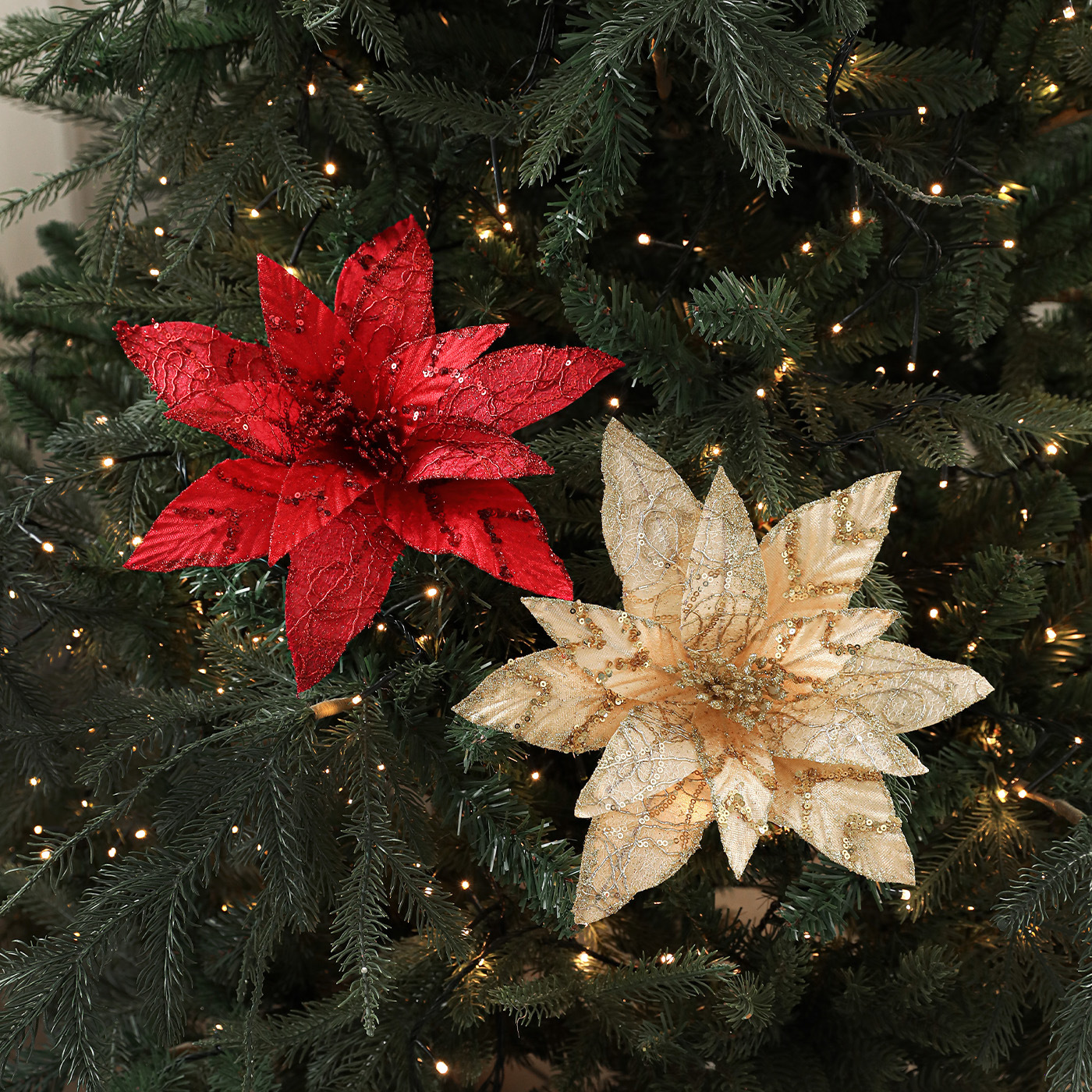 Flores de Navidad 28CM decoración de Navidad árbol de Navidad de alta calidad polvo de oro polvo de tela flor de tela tela tela de flores de malla simulación