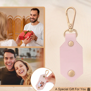 Cross-border Leather Holiday Photo Keychain Couple One-inch Photo Key Pendant Father's Day Tapes Key Bag