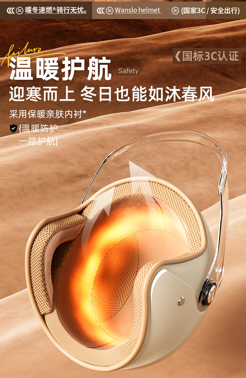 National Standard Certified Electric Vehicle Helmet for Men and Women, Universal for All Seasons, Cold-Proof and Warm Motorcycle Lightweight Safety Helmet Half Helmet