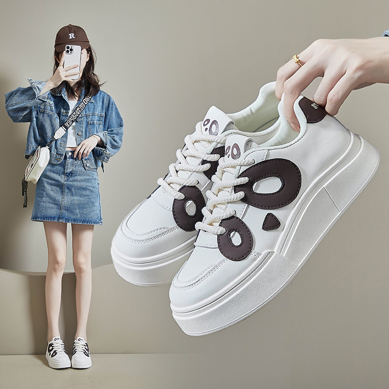 Korean Style White Sneakers for Women 2024 Spring New Panda Shoes Ins Student Casual Shoes Women Street Style Height-Increasing Sneakers Trendy