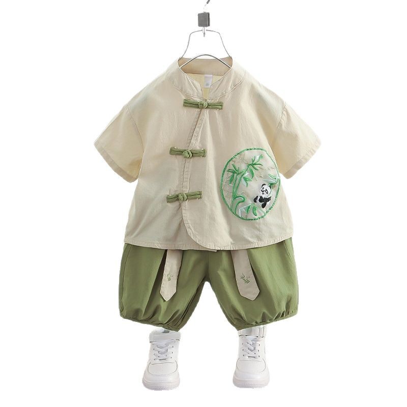 7925 Traje Hanfu de verano para niños Traje Tang de estilo nacional Traje de dos piezas Vestido de verano para niños Nueva ropa china de algodón y lino para bebés