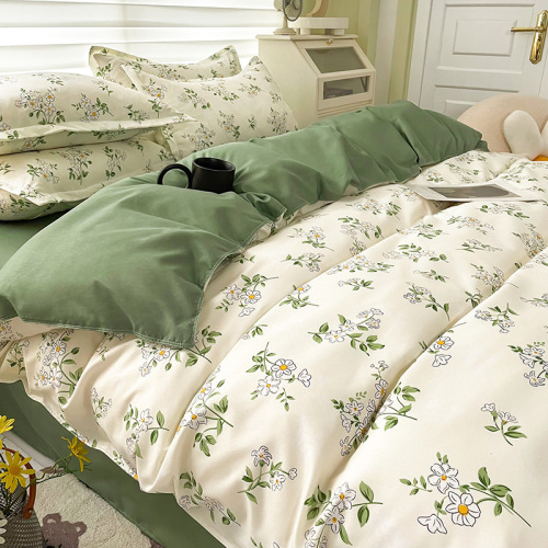 Small fresh washed cotton four-piece set of bedding sheets and quilt cover Korean princess floral girl dormitory three-piece set