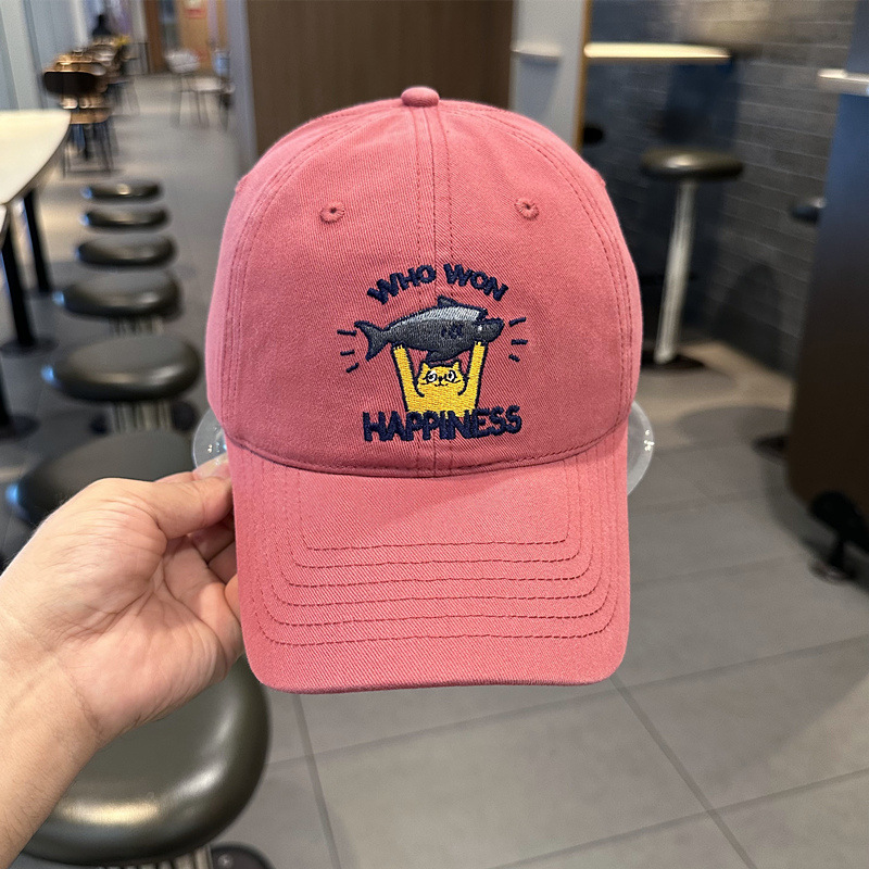 Sombrero de béisbol de mujer coreana, jóvenes hombres y mujeres de la calle con letras de gato bordadas de pez, sombrero de cara pequeña.