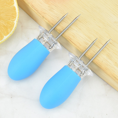 Creative Kitchen Tool Rubber Handle Stainless Steel Corn Needle BBQ Tool BBQ Corn Fork BBQ Skewer