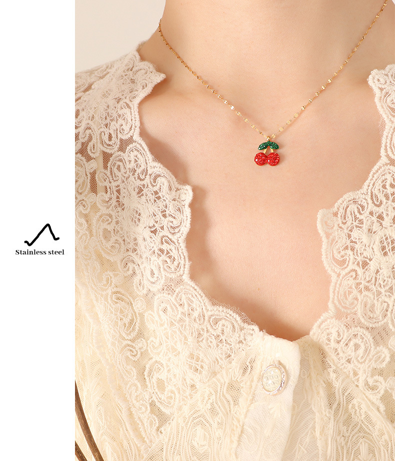 Basic Cherry Titanium Steel Earrings Necklace