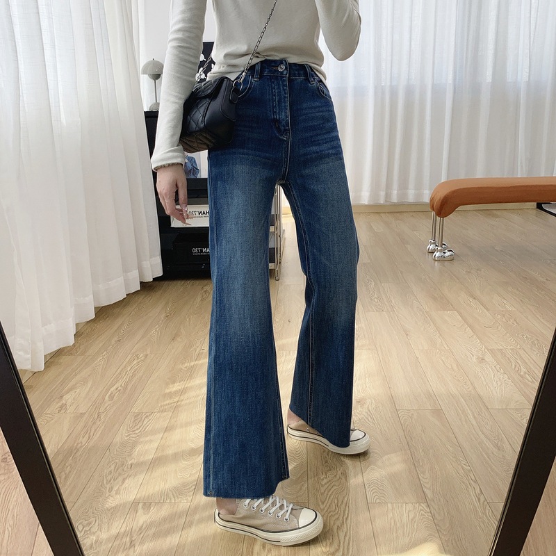 四面弹毛边高腰显瘦微喇牛仔裤女秋季2025新款裤子修身提臀喇叭裤|undefined