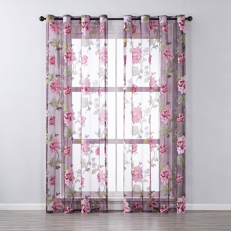 Cross-Border Exclusive Factory Direct Sales Peony Flower D Finished Products Burnt-Out Screen Window Curtain Living Room Curtain Finished Products