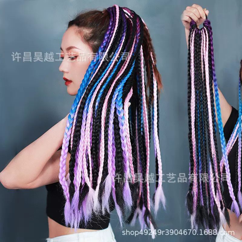 三股脏辫假发马尾彩色渐变假辫子女麻花辫街舞嘻哈欧美脏脏辫潮辫