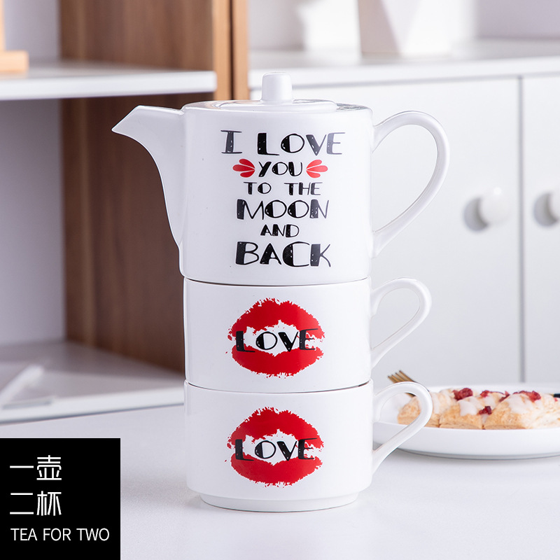 Pareja creativa taza de agua de cerámica flor tetera traje taza de café una olla dos tazas se puede utilizar como logotipo regalo