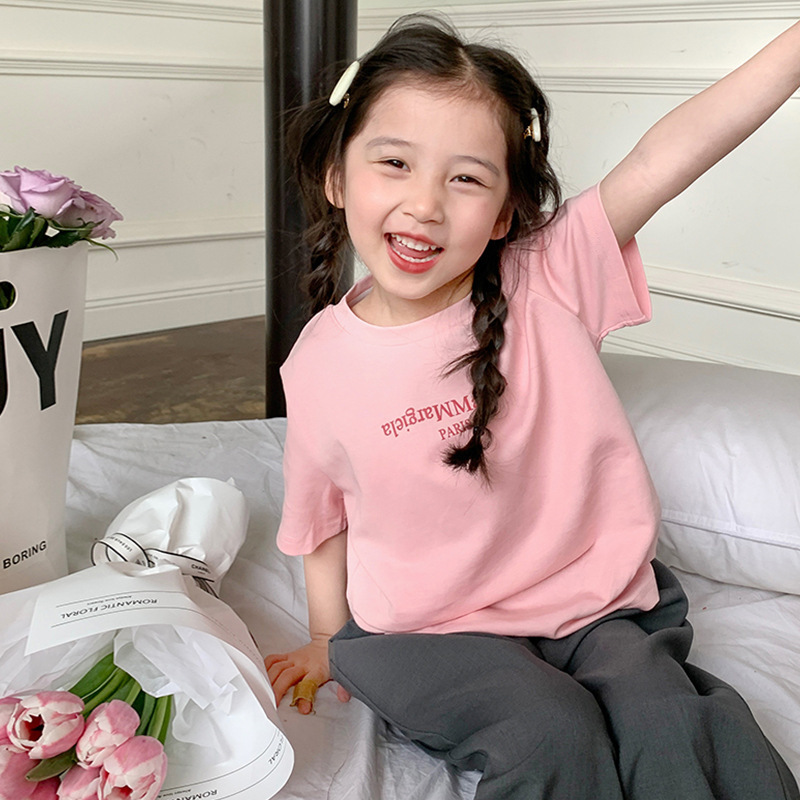 綿の女の子の半袖のtシャツのカジュアルな丸首の底のシャツの夏の韓国版のかわいい子供服の中で大きい子供の上着の卸売り|undefined