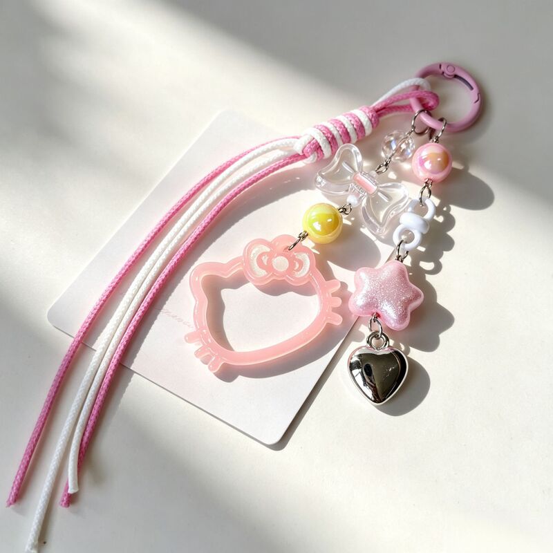 Braided rope cat keychain phone strap accessory, bow beaded pendant, versatile accessory, DIY dopamine jewelry Braided rope cat keychain phone strap accessory, bow beaded pendant, versatile accessory, DIY dopamine jewelry