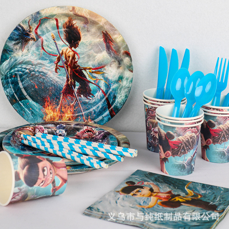 Nezha cake decoration cartoon magic boy three prince hot wheels red ribbon children's birthday tableware suit Nezha cake decoration cartoon magic boy three prince hot wheels red ribbon children's birthday tableware suit