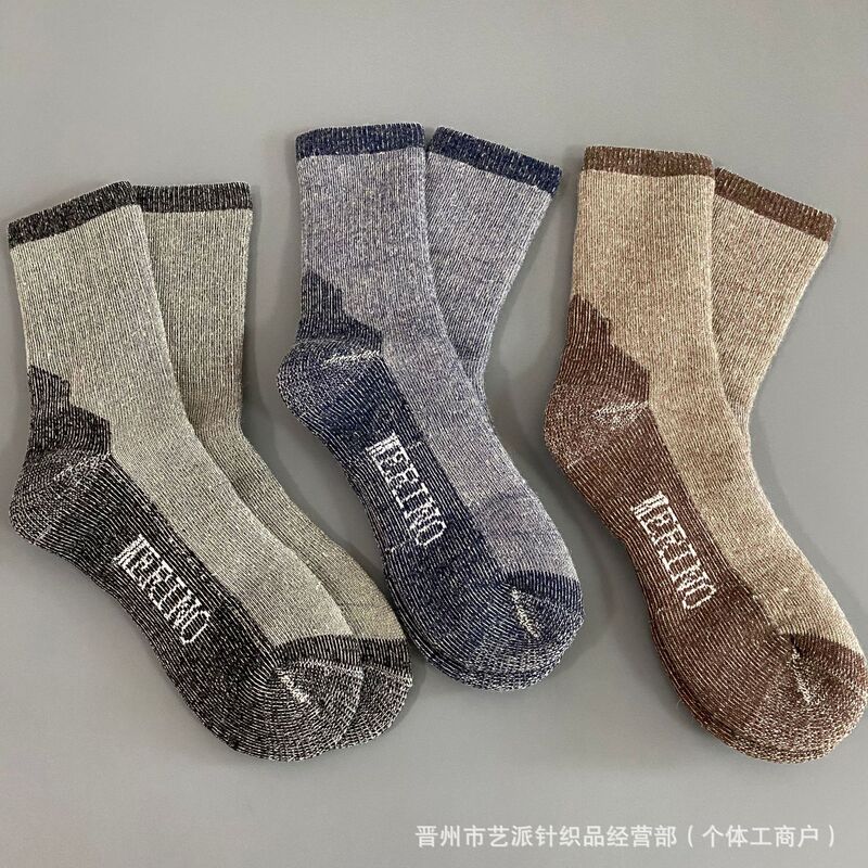100% Merino Wool Socks Outdoor Hiking and Mountaineering Socks Autumn and Winter Thickeneded Warm Ski Socks Full Terry Socks for Men and Women