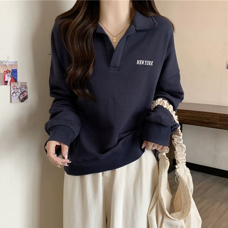 Long-Sleeve Polo Top, Oversized Fit, Thin Autumn Knit, Sizes M–2XL