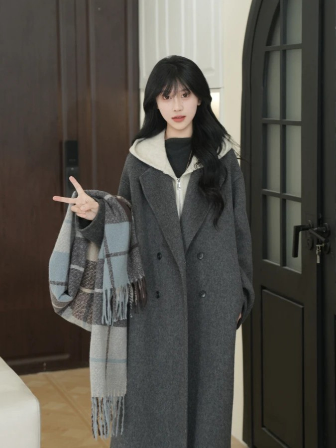 High-End Double-Sided Wool Coat for Women 2026 Autumn and Winter New Style Small-Sized Loose Casual Jacket Two-Piece Set New Style