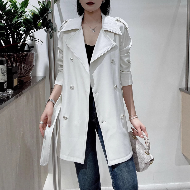 Off-White Trench Coat for Women, Mid-Length, 2026 Spring and Autumn New Style, Double-Breasted, Elegant, Petite, Stylish Trench Coat Jacket for Women