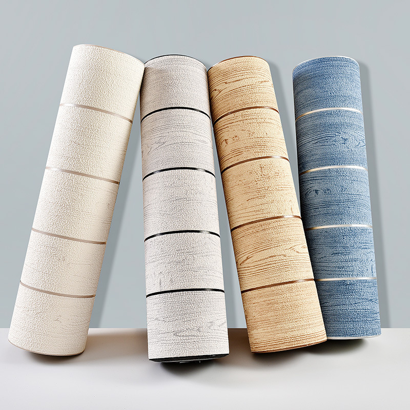 现代简约地中海木纹鹿皮绒墙纸3d横条纹木板客厅卧室电视背景壁纸