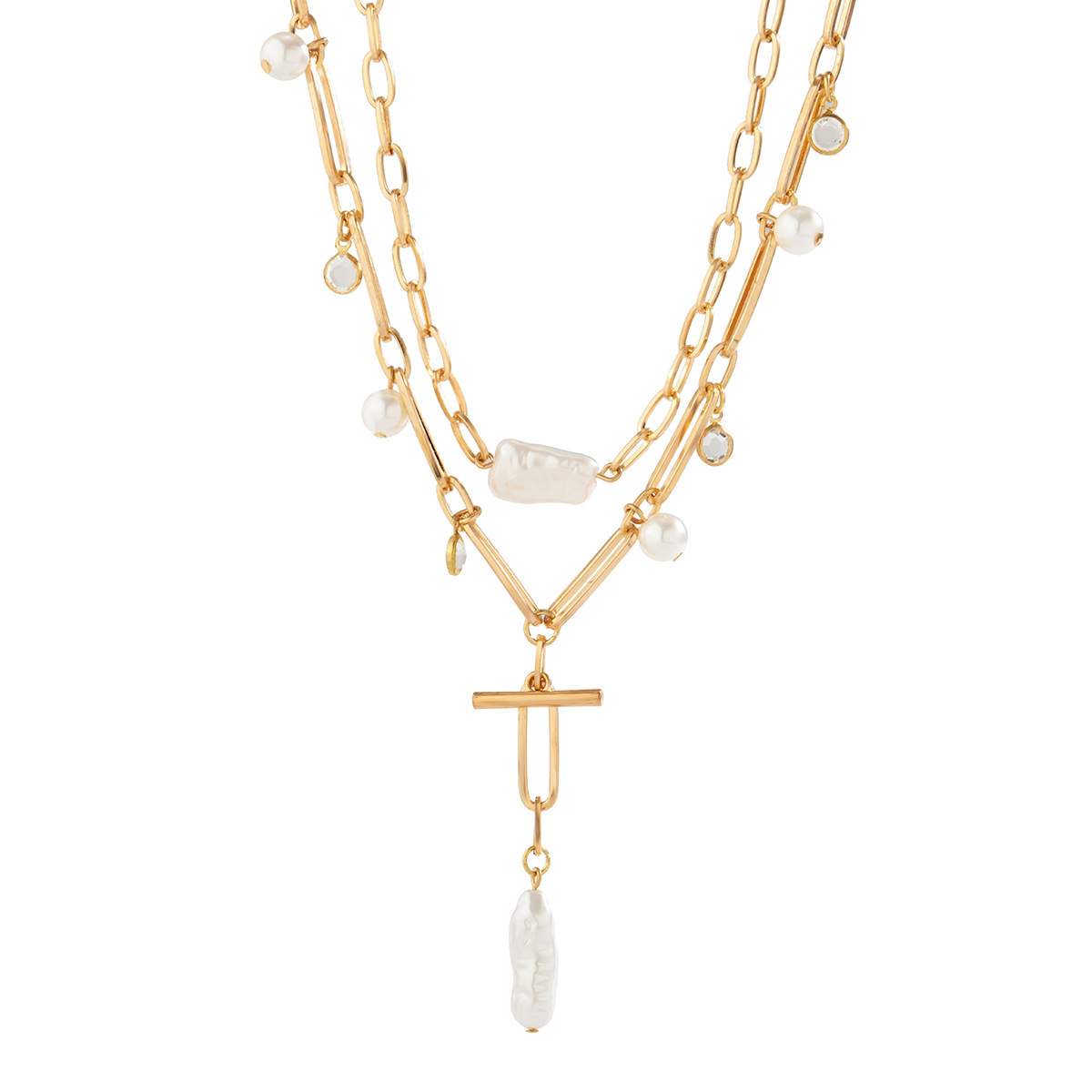 32g Weight Iron Pendant Material Necklace Classification Iron Chain Material 1 Piece Quantity Date, Tea Party Occasion Imitation Pearl, Iron Material Geometric Pattern Women's Gender Plating Design Elegant, Simple Style Style Elegant Simple Style Geometric Imitation Pearl Iron Wholesale Necklace 5