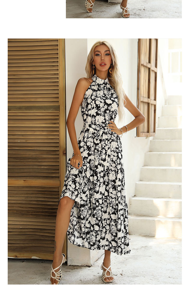 Printed Halter Neck Slim Sleeveless Dress NSDMB108575