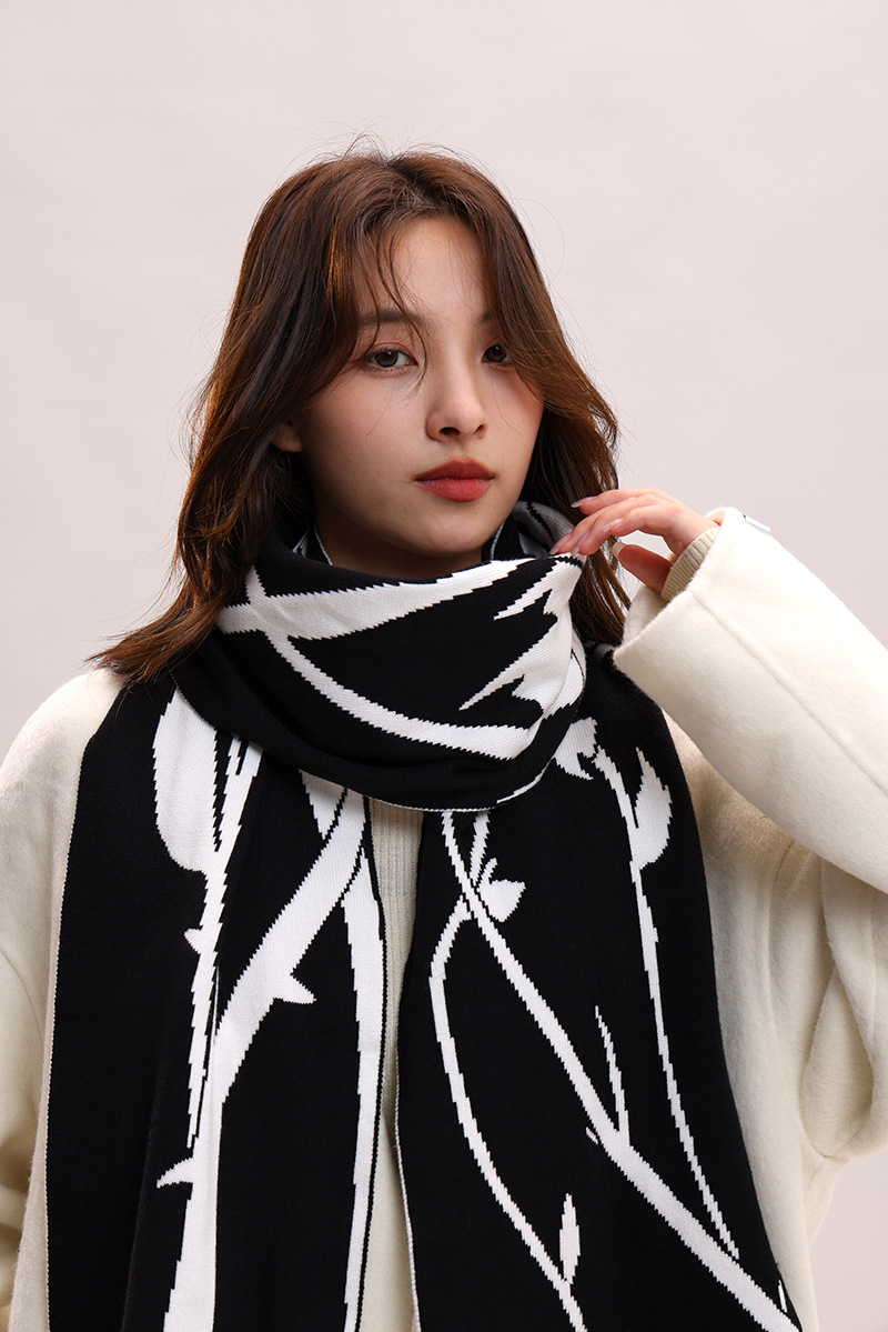 Sciarpa invernale in lana lavorata a maglia con filato di velluto di coniglio, atmosfera rosa spinata estesa, per coppie_voghion.com