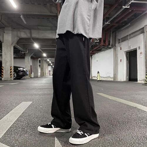 Men's Autumn Trendy Streetwear Loose Japanese Retro Straight Wide Leg Pants for Spring and Autumn Casual Long Pants