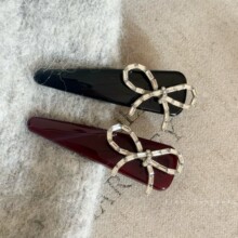 高级感轻奢水钻蝴蝶结发夹女新款前额碎发酒红侧边刘海边夹发卡