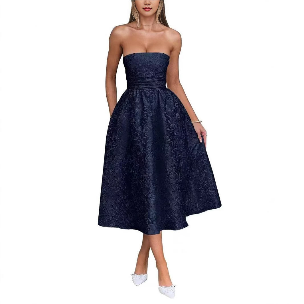 European and American Cross-Border Amazon New Fashion Sexy Off-Shoulder Tube Top Banquet Prom Elegant Evening Dress Fashion Women's Clothing