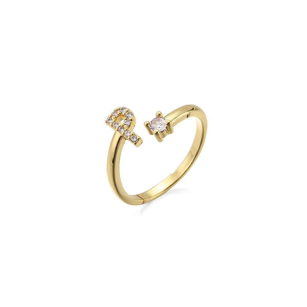 2g Weight Travel Occasion Copper Material Letter Pattern Women'S Gender Plating Design White, Gold Color Wholesale New Micro-inlaid Letter Zircon Copper Open Ring Nihaojewelry 17