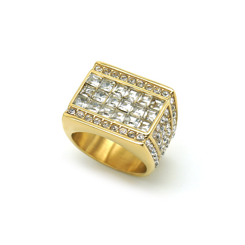European and American brand new luxury men's ring, full of diamonds, 316 stainless steel square diamond Hip Hop ring