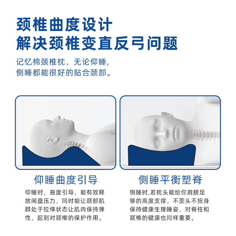Cross-border memory pillow slow rebound Amazon memory foam 0-pressure neck pillow deep sleep cervical spine pillow